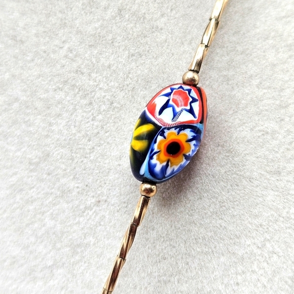 VINTAGE Italian Venetian Murano Millefiori Glass Bead Gold Filled Necklace - Picture 7 of 8